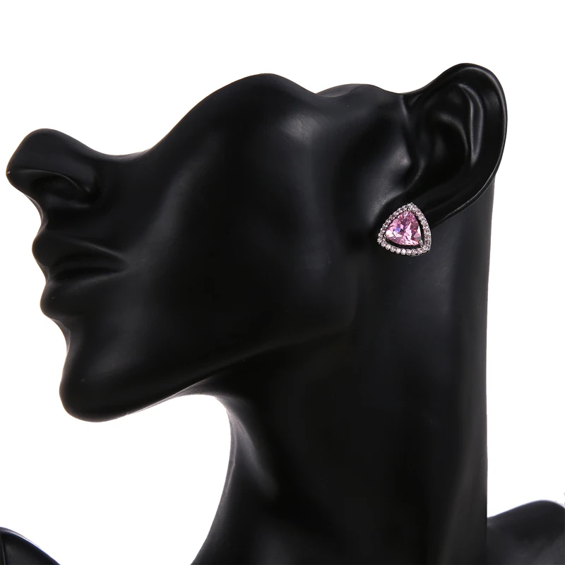 Женские Треугольные Серьги гвоздики с фианитом модные корейские серьги розовыми