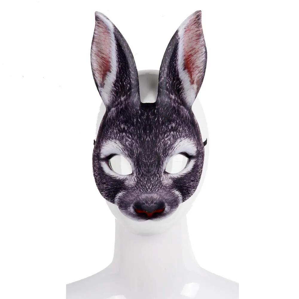 

Halloween Mardi grasFunny Carnival Party Animal Realstic Half Face mask White Black Brown Anime Cosplay EVA 3D Rabbit Mask
