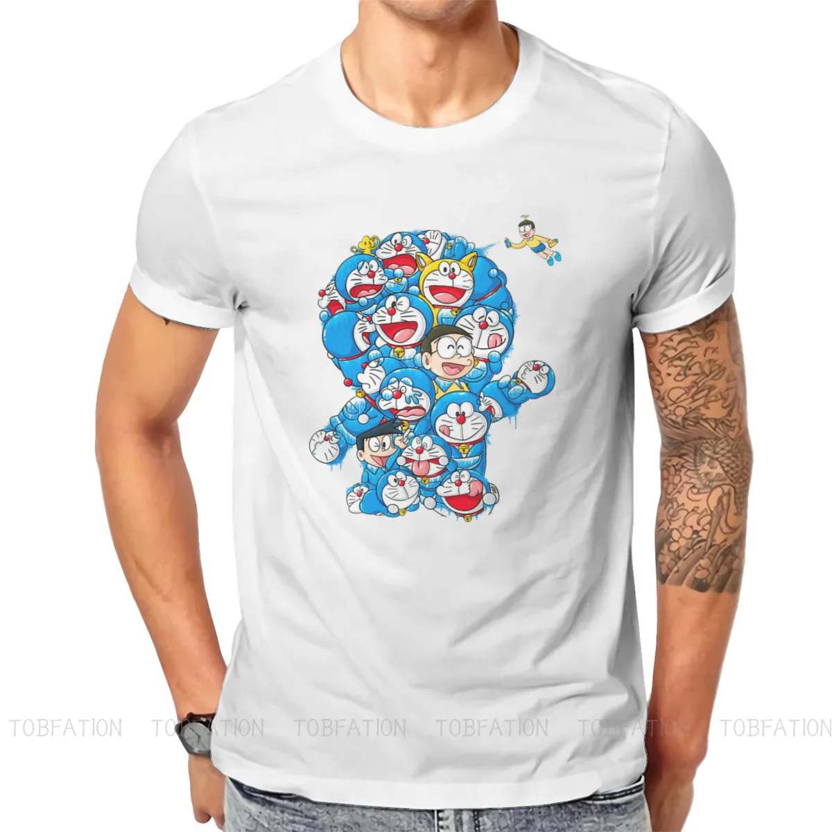 

Kawaii Hip Hop TShirt Doraemon Cat Cartoon Manga Series Printing Tops Comfortable T Shirt Men Short Sleeve Gift Idea