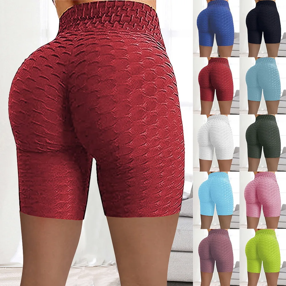 

Women Summer Knit Shorts High Waist Hip Tight Leggings Stretch Running Fitness Yoga Short Wrinkled Sexy Biker Shorts