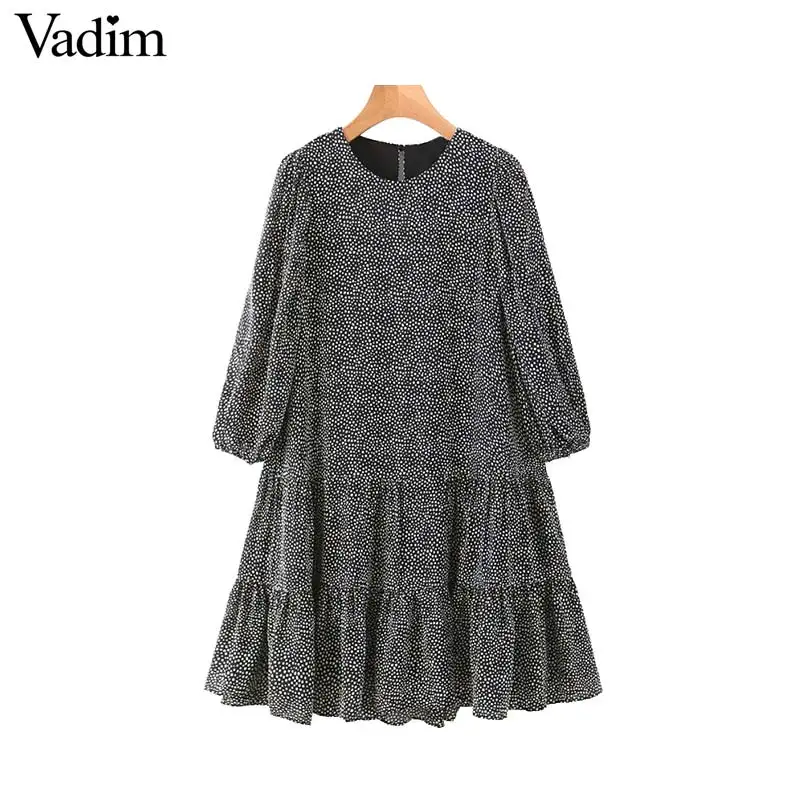 Vadim милый Женский мини платье в горошек рукав три четверти круглый вырез женские