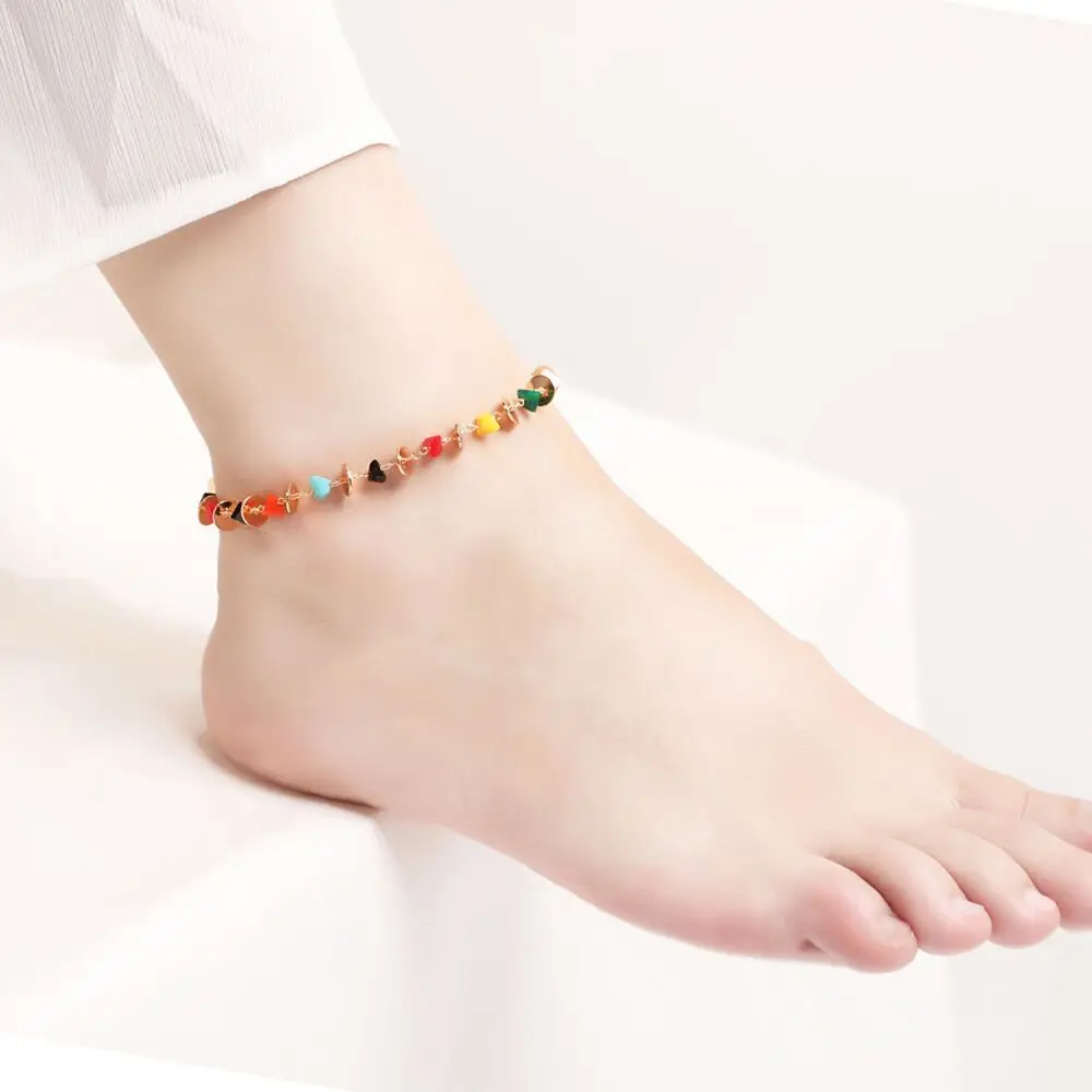 

Gold Color Anklet Accessories 18K Gold Anklet Hanging Color Triangle Stone Feet Jewelry Gift D00014