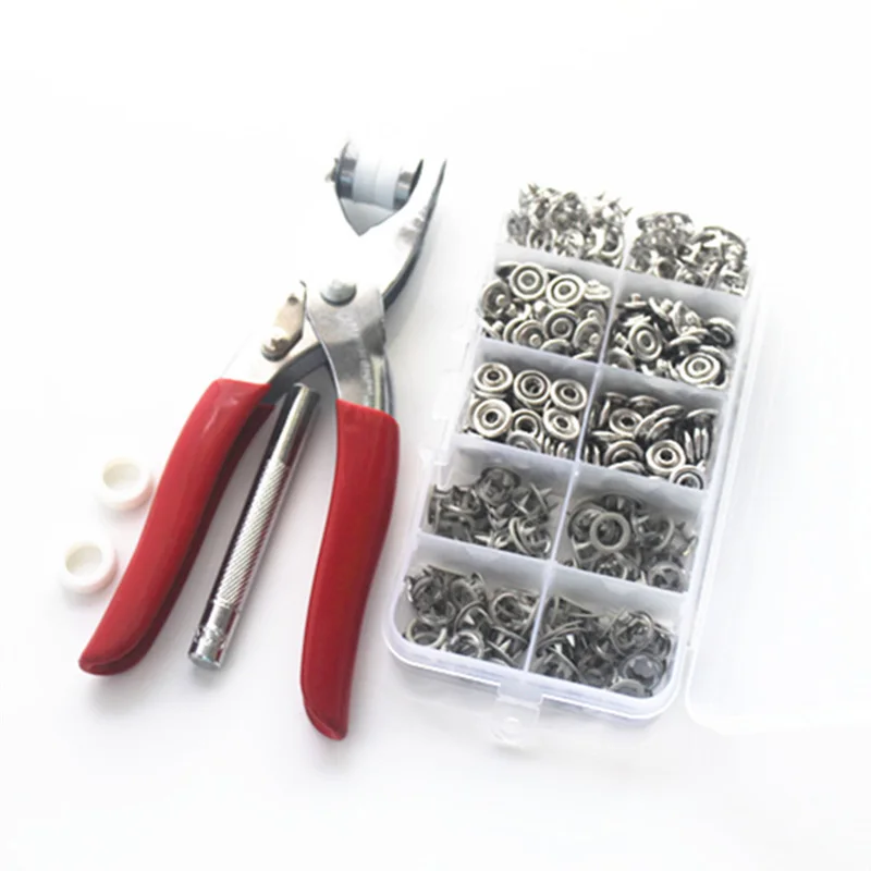 Light grey tool Плоскогубцы, инструмент для ухода за кожей, 9,5 мм, металлический штырь, кнопки, 100 наборов, зажимы, заклёпки, попперы, Детские ползунки, пряжка+ 1 коробка - Цвет: Light grey tool