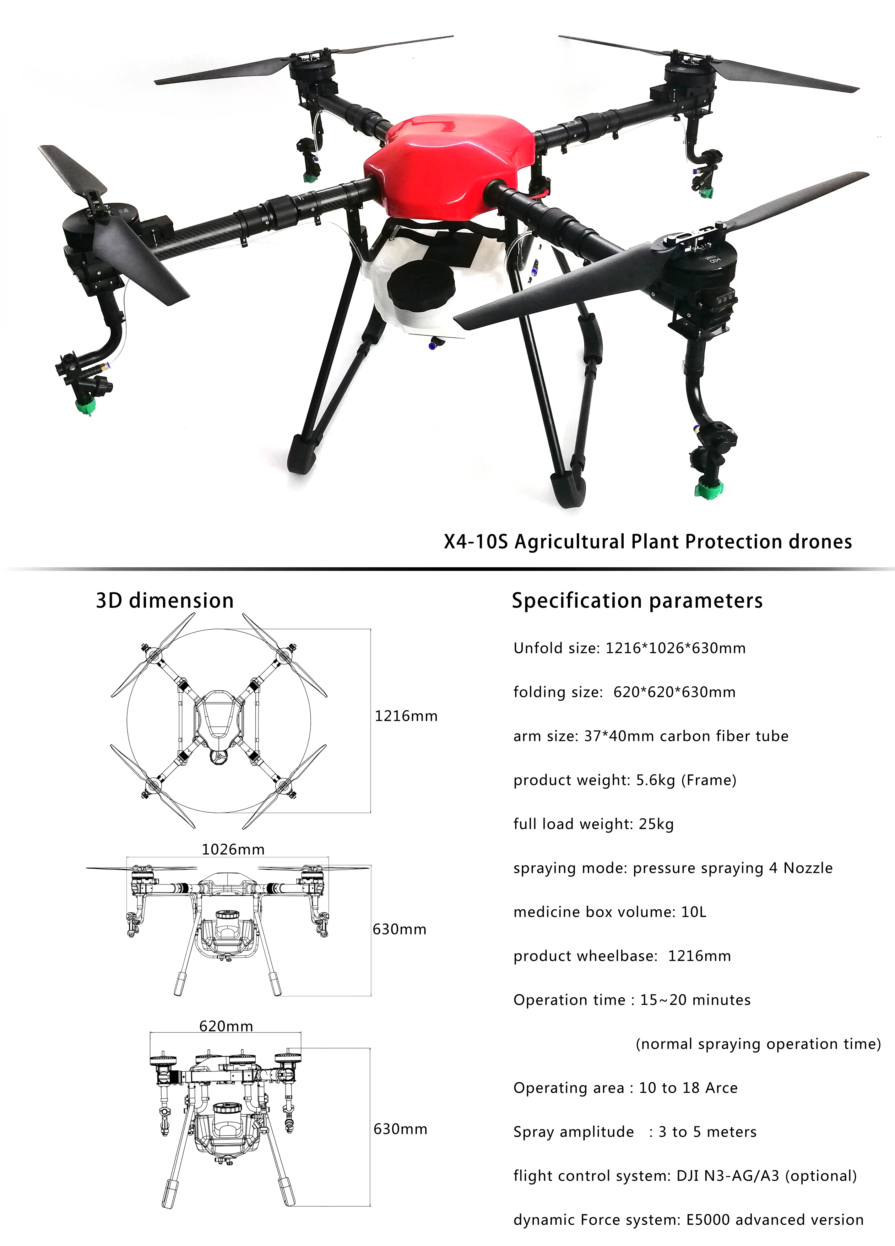 Dreameagle X4-10S 4 оси 1216 мм Колесная база Водонепроницаемый Сельскохозяйственных Дрон полета платформа 10L/10 кг складной Квадрокоптер