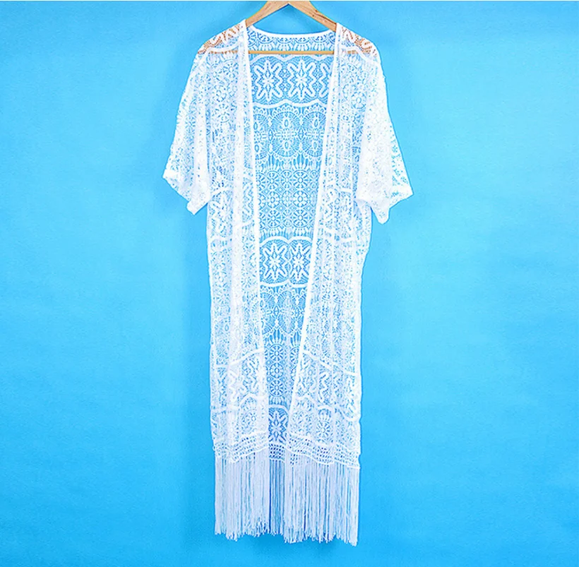 

2021 Hot-Selling Lace Long Fringed Bikini Blouse Beach Cardigan Swimsuit Outer Overalls Women's Sunscreen Cardigan Women