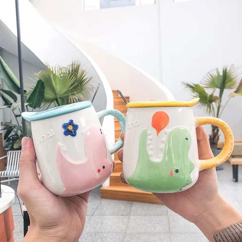400 мл милые Мультяшные животные керамические кружки кофейная чашка с крышкой