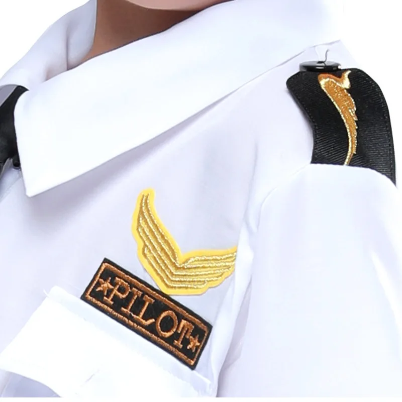Halloween Cosplay Boys Kid Clothes Pilot Captain Uniform Matching Hat Belt Toys 4T-9T Carnival Role Play Prom Gown Costume |