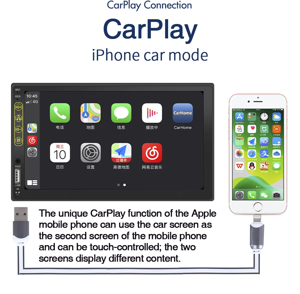 New 2 DIN Car Radio 7" Touch Screen Stereo Bluetooth MP5 Multimedia Player Supports Android/Apple Carplay /IOS Mirror Connection |