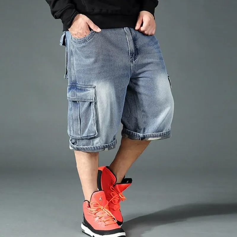 Джинсы мужские короткие прямые в стиле хип-хоп укороченные брюки из денима