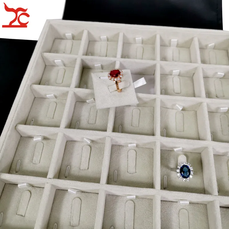 

New Square 25 Grids Velvet Jewelry Display Tray With Gold Black PU Cover Portabel Ring Storage Holder Travel Carrying Case Bag