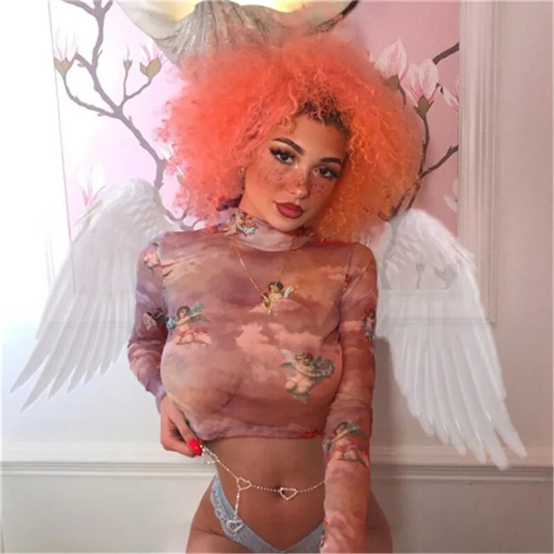 Новая модная женская прозрачная Сетчатая футболка короткий топ Женский Летний