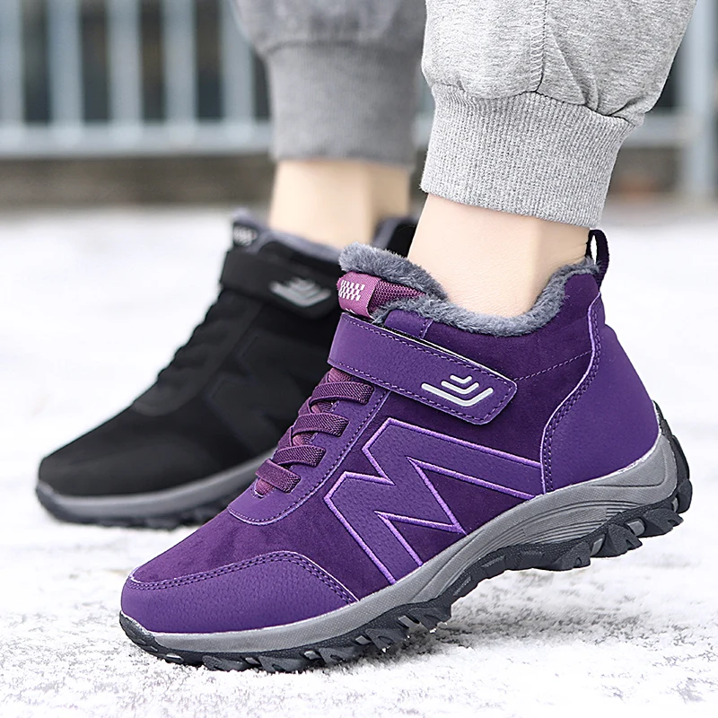 Women's Boots Men Winter Hook&loop Cotton Shoes Couple Snow Boots Unisex Ankle Shoes Keep Warm Plush Non-slip Outdoor