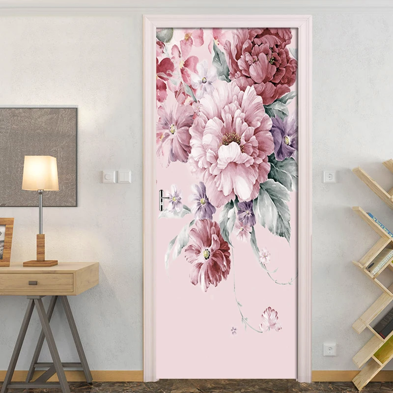 Современная 3d-наклейка на дверь с розовыми розами самоклеящиеся