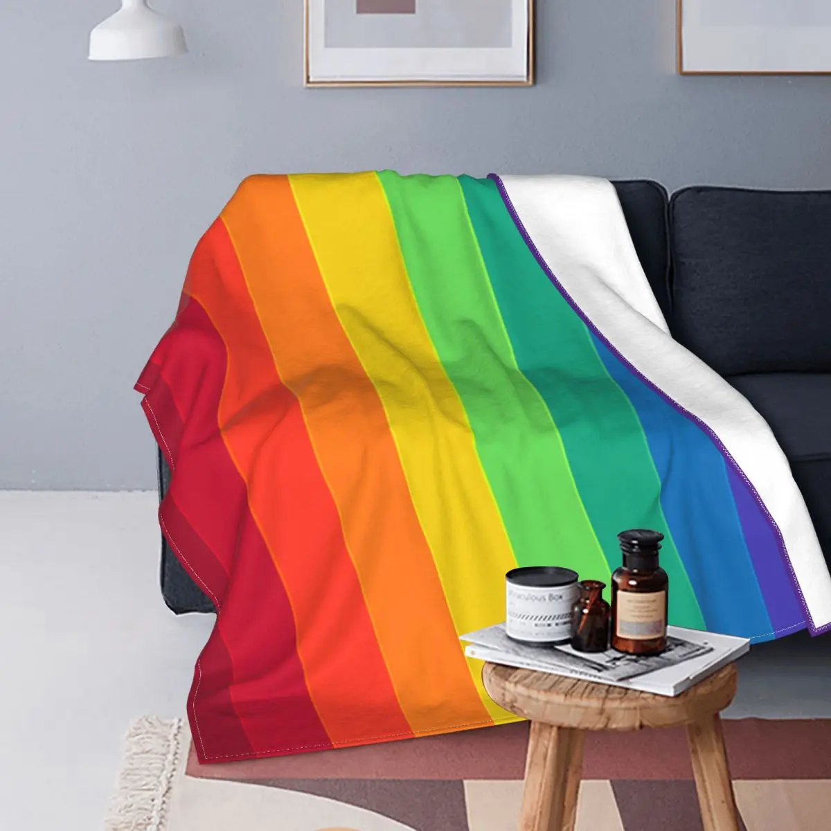 

Rainbow Pattern Blanket Fleece Printed Colorful Multifunction Super Warm Throw Blankets for Bedding Outdoor Rug Piece