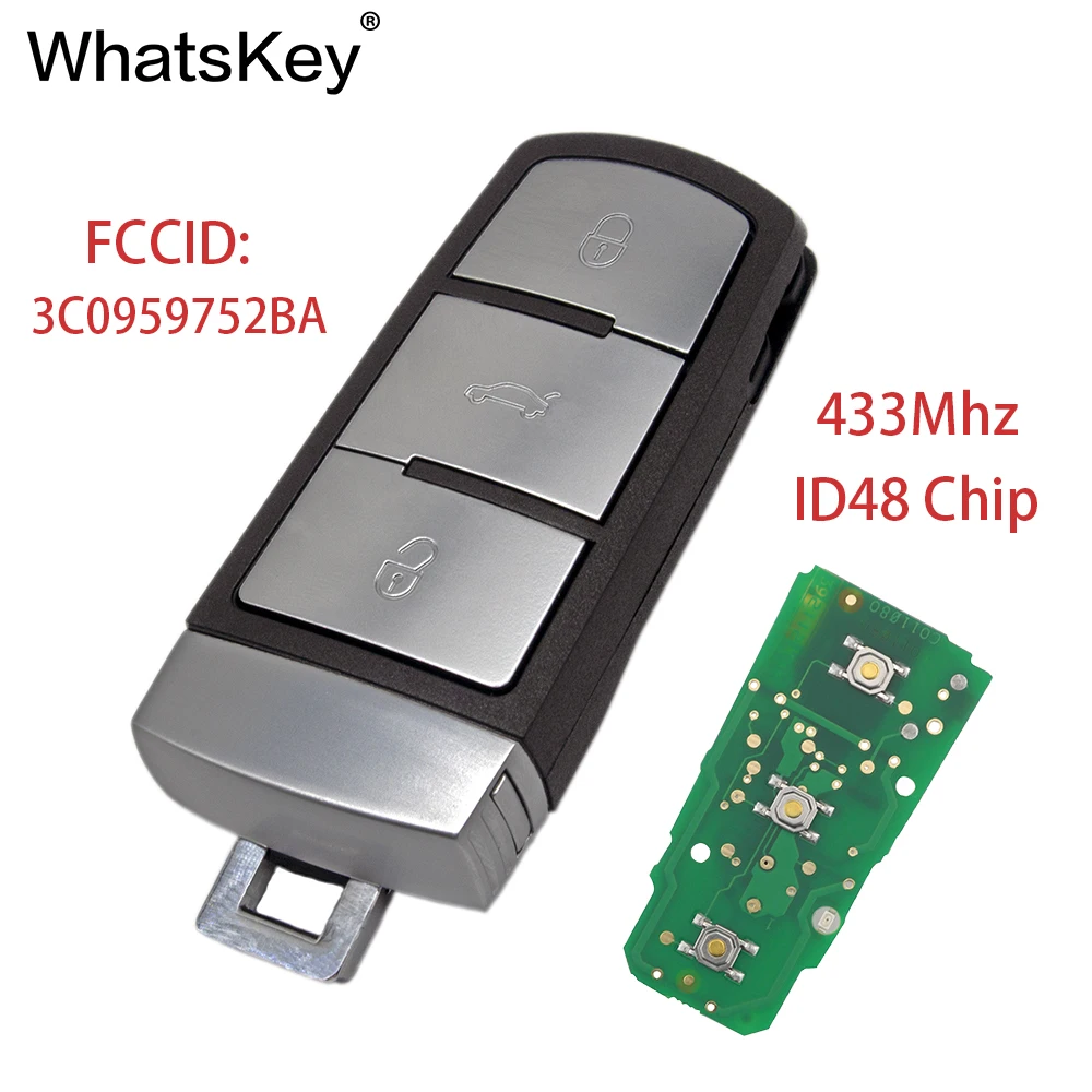 Умный Автомобильный ключ WhatsKey с 3 кнопками для Volkswagen 3C0959752BA 433 МГц ID48 подходит VW