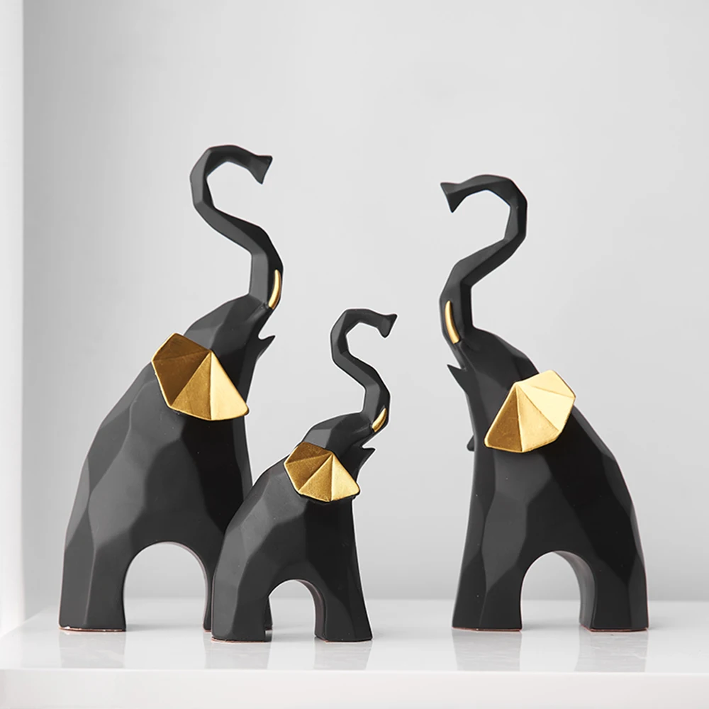 

Modern Elephant Figurines Resin Home Decoration 3pcs Creative Geometric Elephant office hotel decor Ornament Abstract Statue