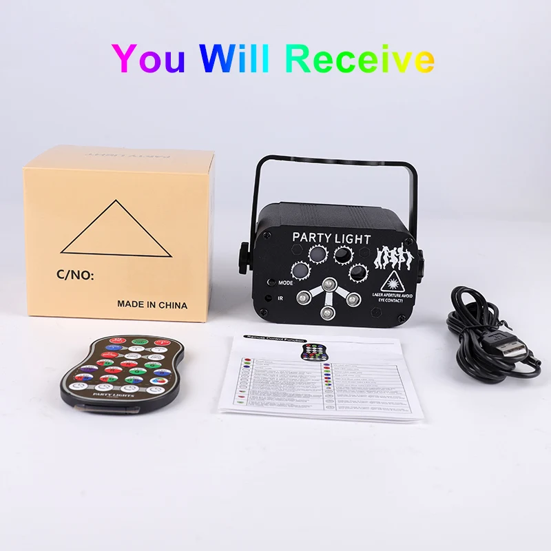 

128 Patterns DJ Disco Light Party Stage Lighting Effect Voice Control USB Laser Projector Strobe Lamp For Home Dance Floor