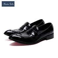 christia bella fashion simplicity genuine leather men business shoes large size slip on roud toe formal dress men flats shoes