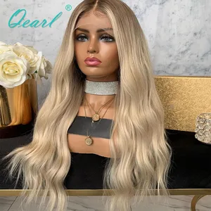 Парик из натуральных волос на полной сетке, блонд, с коричневыми корнями, бразильские волосы Реми, фронтальные парики для женщин, предварительно выщипанная линия волос, 150%, Qearl