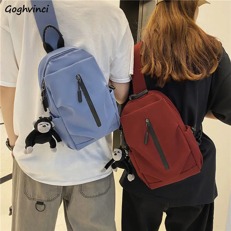 "Школьные ранцы однотонные нейлоновые шикарные нагрудные сумочки для пары для подростков студентов Harajuku подходящие ко всему дорожные сумки..."
