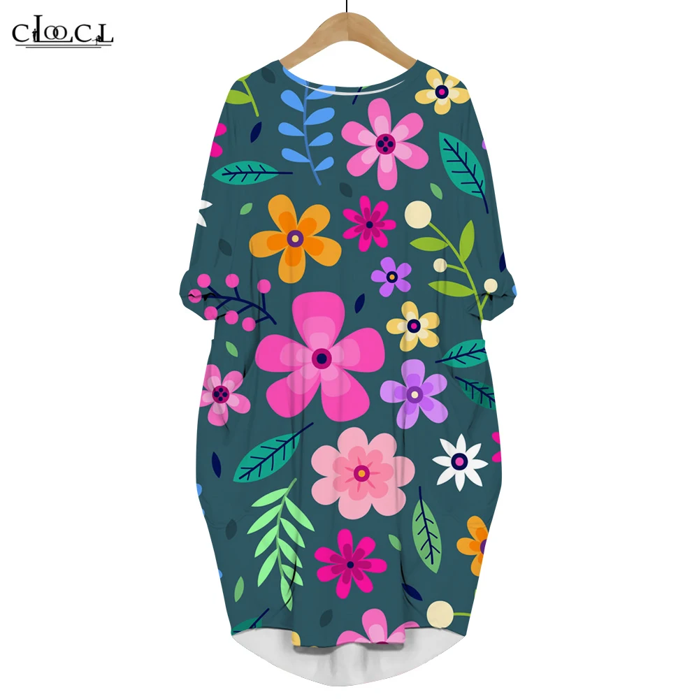 

CLOOCL Daisy Women Pockets Dresses Fancy Pattern 3D PrintLadies Casual Harajuku Dress Long Sleeve Pockets Fashion Streetwear