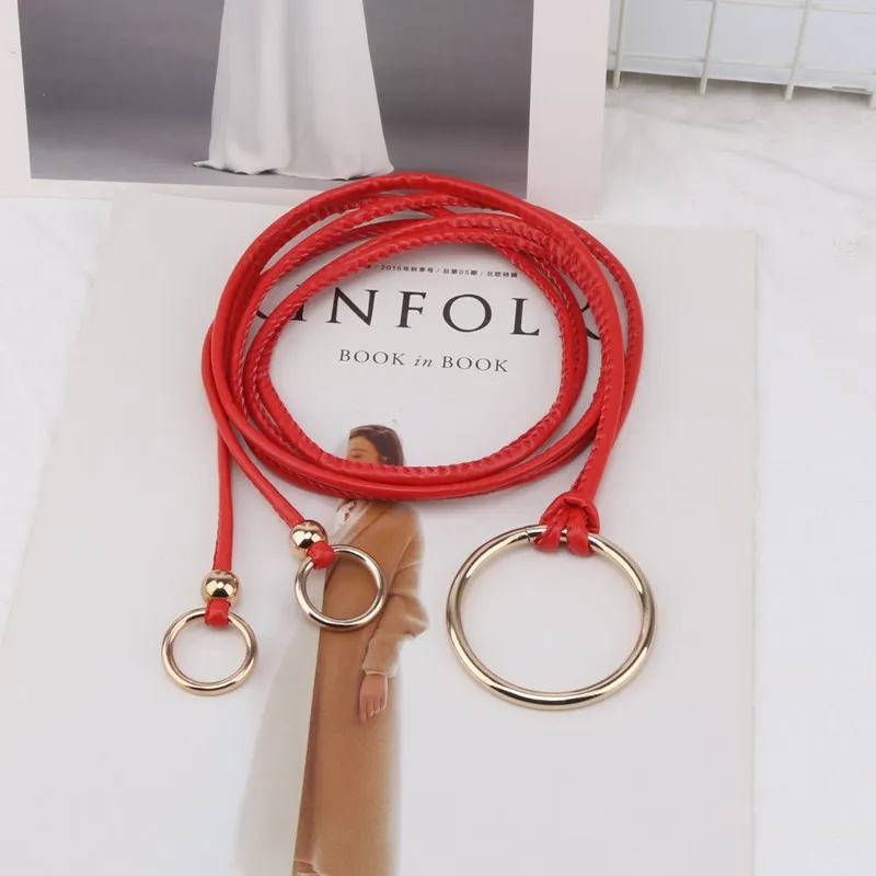 

Fashion Women Belts Golden Circle Buckle Leather Thin Belt All-match Dress Accessories Casual Female Harajuku Punk Waistband