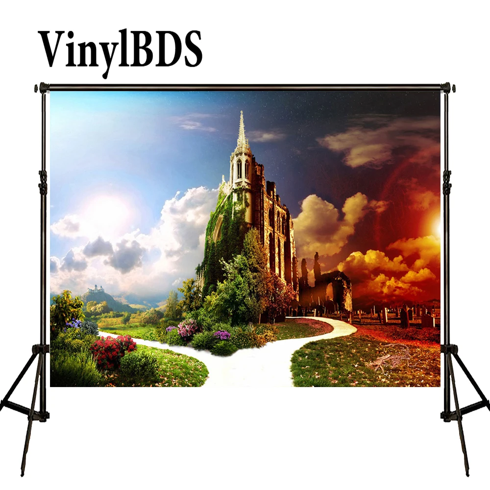 VinylBDS фон сказочный замок фото Живописные фоны фотографии облака природа Детские