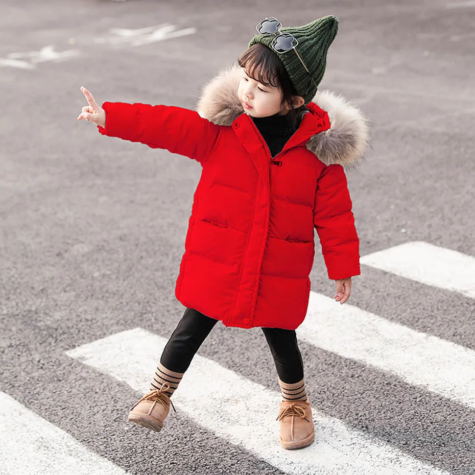 Парка для маленьких девочек с меховым капюшоном пальто плотные теплые детские
