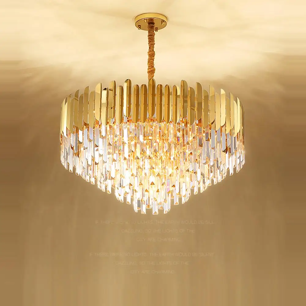Светодиодная Современная хрустальная Золотая круглая люстра из нержавеющей