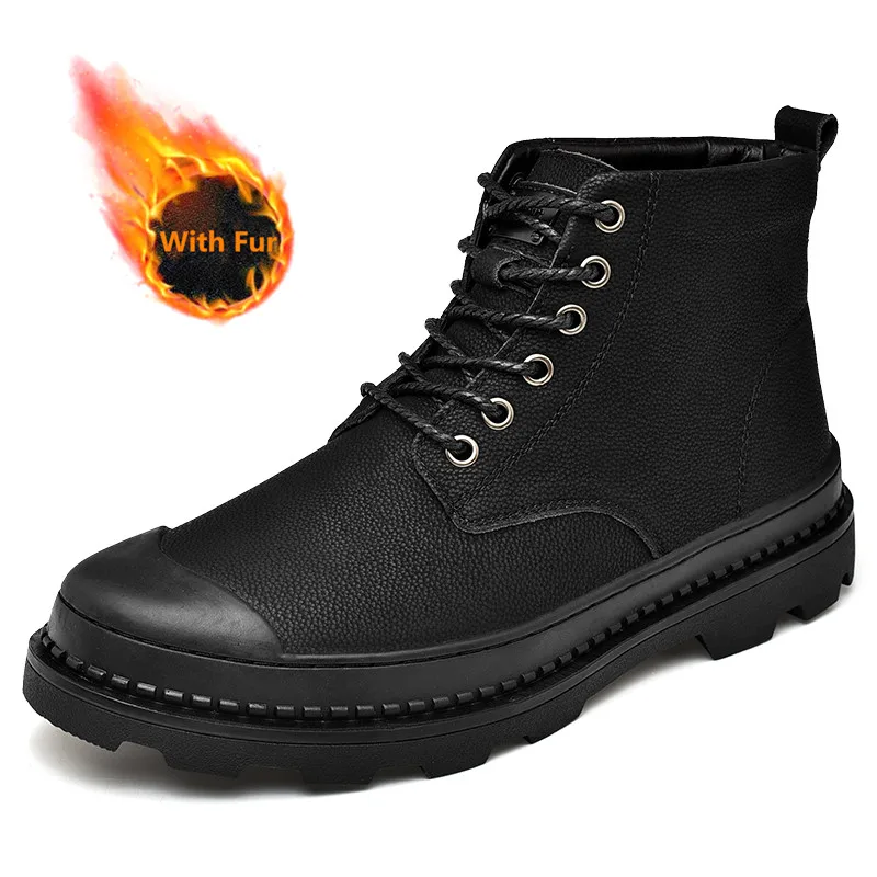 

Men's Boots Leather Casual Shoes Outdoor Platform Non-slip Martins Winter Warm with Fur Work Tooling Sneakers Fashion Footwear