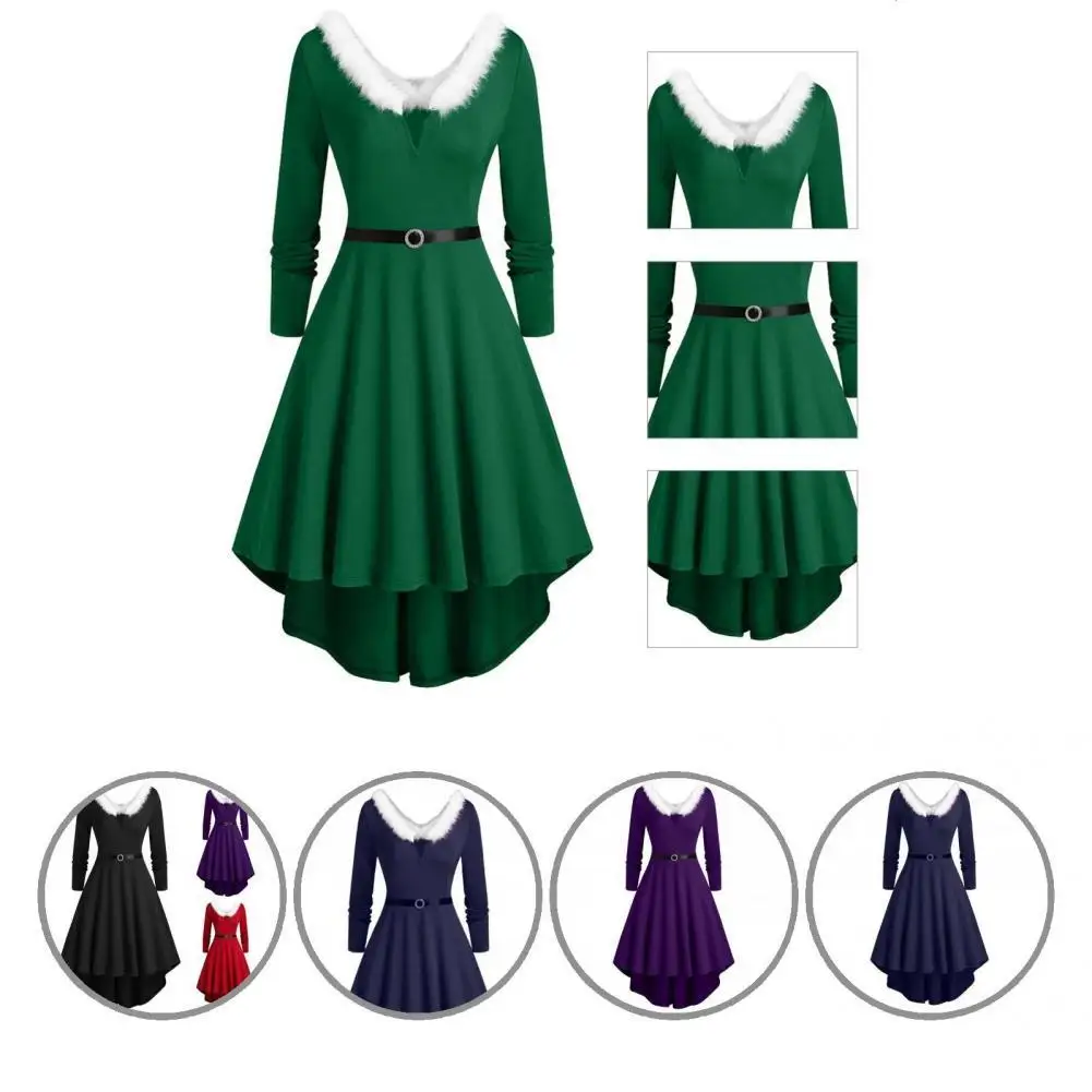 

Classic Plush Double-Sided V-Neck Christmas Dress Xmas Dress Festive White Furry Neck