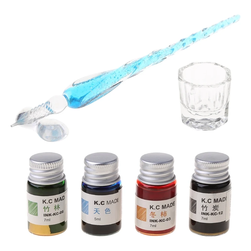 

W3JD 7PCS/SET Handmade Venus Glass Pen Dip Writing Ink Signature Pens Set for School Stationery Decoration Gifts Art Supplies