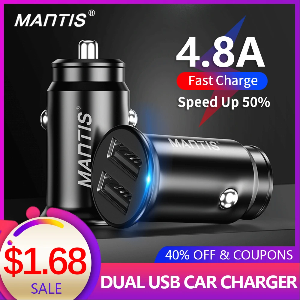 MANTIS USB Автомобильное зарядное устройство 4.8A Мини Автомобильный Адаптер зарядного устройства для телефона в автомобиле для samsung S10 Plus Xiaomi Redmi Note 7 iPhone 11 XR XS 8