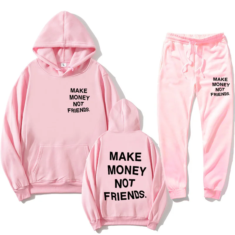 

Толстовка с капюшоном и надписью для мужчин и женщин, модный костюм с капюшоном для пар, с персонализированным принтом, с надписью «MAKE MONEY», х...