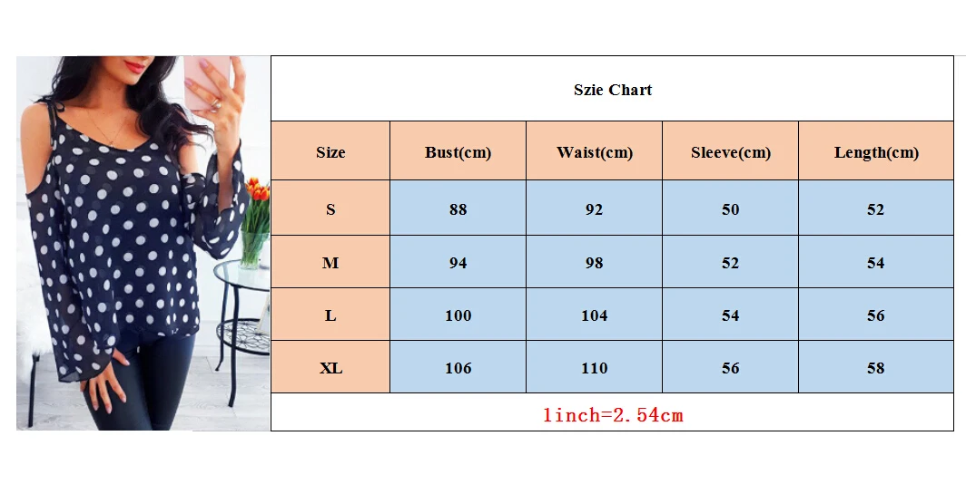 

Stylish Women Tops Polka Dot Casual Loose Off-shoudler Long Sleeve Shirt Blouse Tops /BY