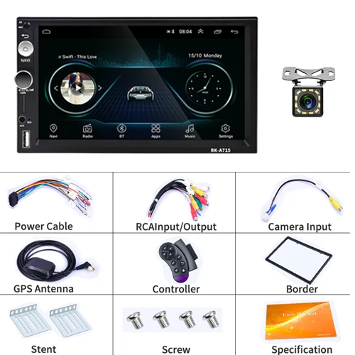 With 12 Led Camera AMPrime 2 Din Android автомобильный радиоприемник " HD сенсорный экран gps wifi Автомобильный мультимедийный плеер Bluetooth fm-радио Авторадио MirrorLink стерео - Цвет: With 12 Led Camera