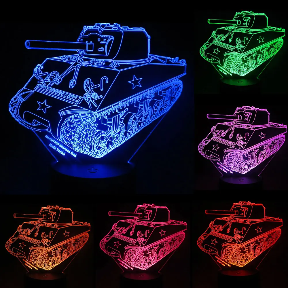 Шерман M4A3 модель танк 3D акрил светодиодный 16 цветов Изменение настольная лампа