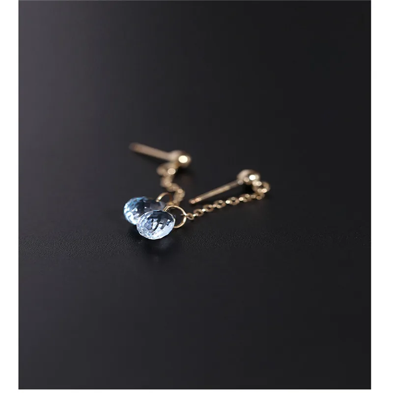 Серьги женские из натурального желтого 14 каратного золота с топазом | Украшения и