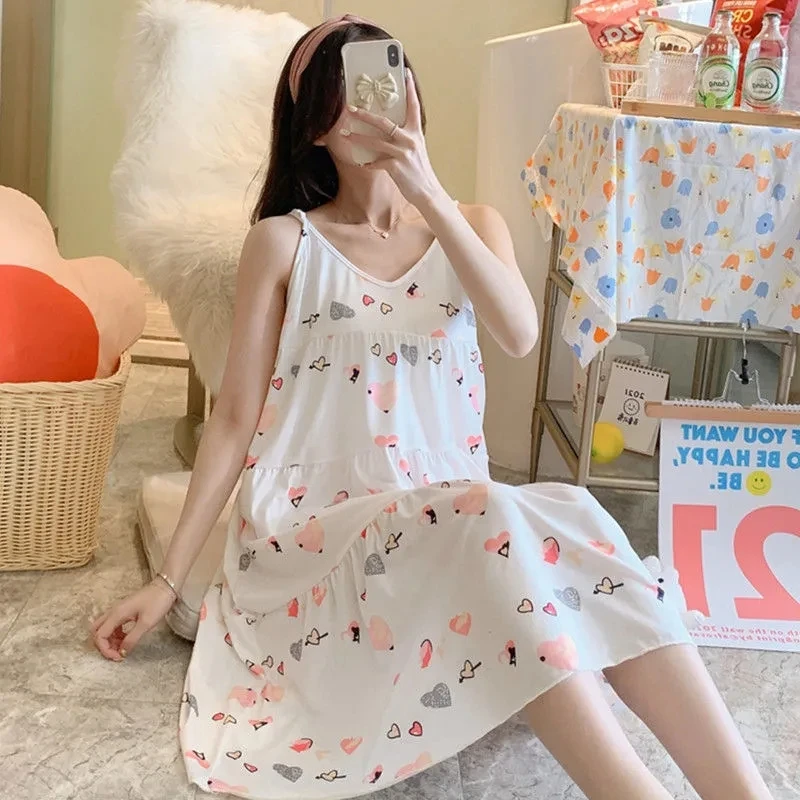 

2021 summer various pattern suspender sexy backless women's pajamas dress...