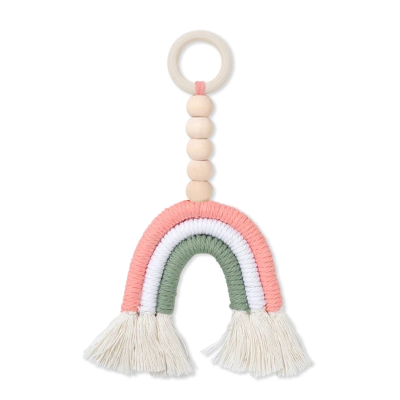 

Baby Wooden Teething Ring Rainbow Tassel Macrame Nursing Teether Toy Shower Gift Q6PD