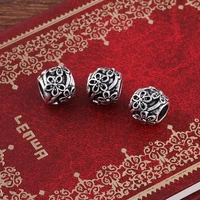 antique silver color 10pcs zinc alloy large hole round flower pattern loose beads charms for jewelry making diy accessories