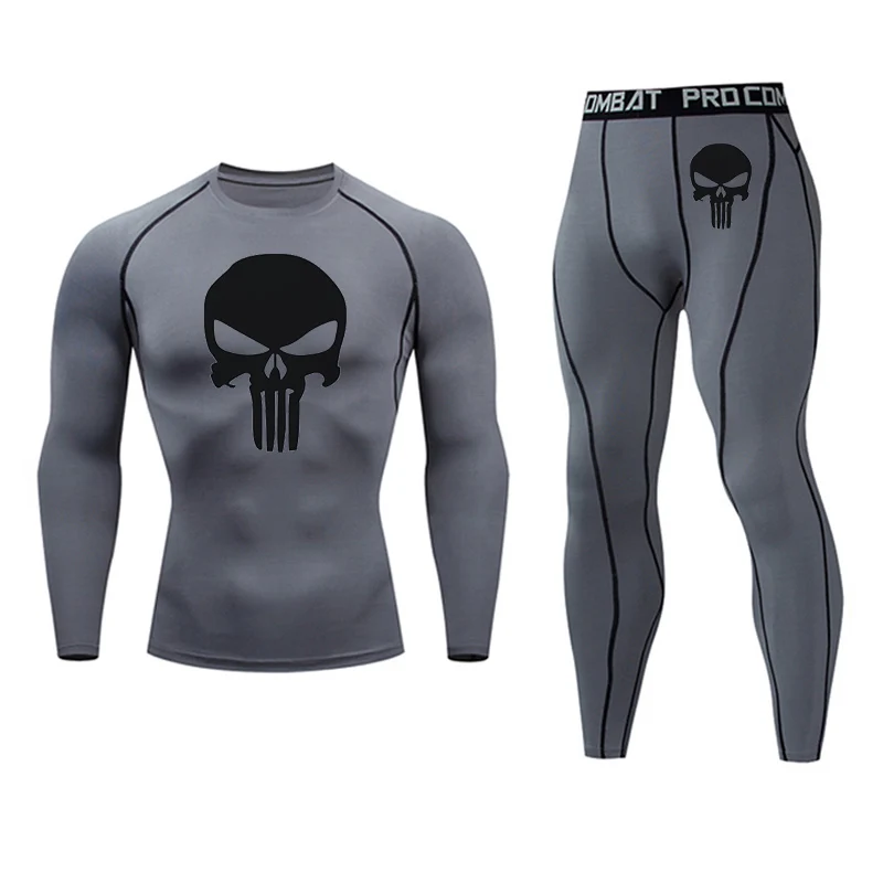 

Men's Clothing winter first layer long johns Thermal Underwear Skull T-shirt Warm long sleeves Leggings Compression jogging set