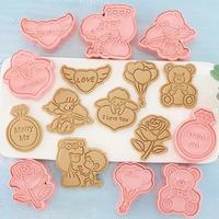 plastic 8pcs valentines day themed 3d cartoon pressing biscuit mold practical dessert molds creative shape for festival