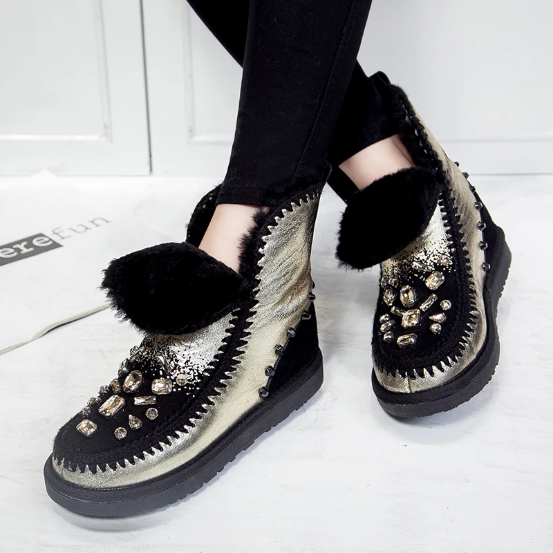 AIWEIYi/стразы цвет золотистый Серебристый женские ботильоны с круглым носком обувь