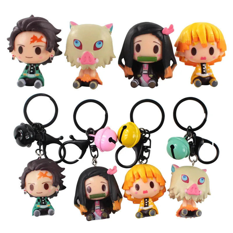 

4Pcs/Set Demon Slayer: Kimetsu No Yaiba Anime Key Chains Keychain Cosplay Rubber Pendant Keyring Cute Funny Cartoon Toy Gift