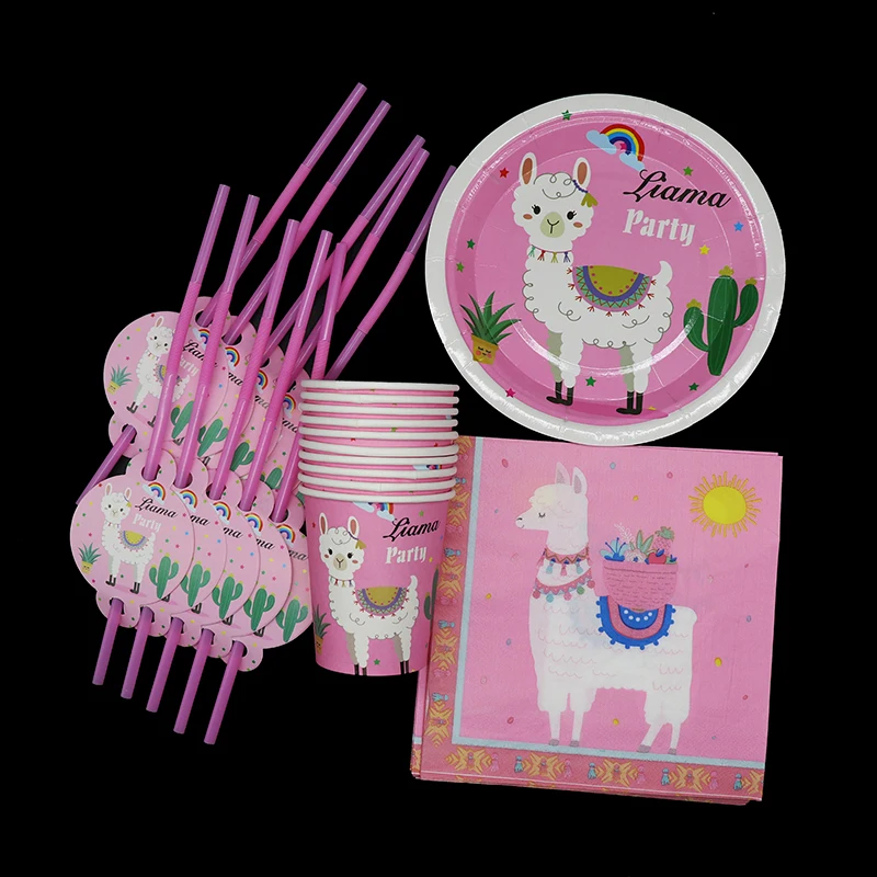 50 шт./лот тема лама посуда для вечерние ламы одноразовые тарелки чашки соломинки