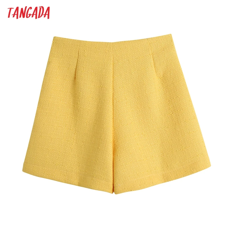 

Tangada 2021 New Arrival Women's Tracksuit Two Piece Set Retro Yellow Crop Blazer and Skirt Shorts BE711