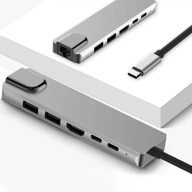 

6 in 1 USB 3.1 TypeC to HUB HDMI 60HZ + USB 3.0 x 2 + PD Charging + USBC + RJ45 Fit for MacBook
