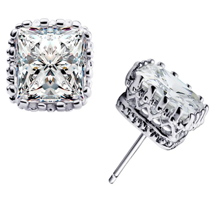 

2021 trendy pink gold silver color 6MM Crown Square Ear Stud earrings for girl lovers love party gift jewelry bulk sell E5793