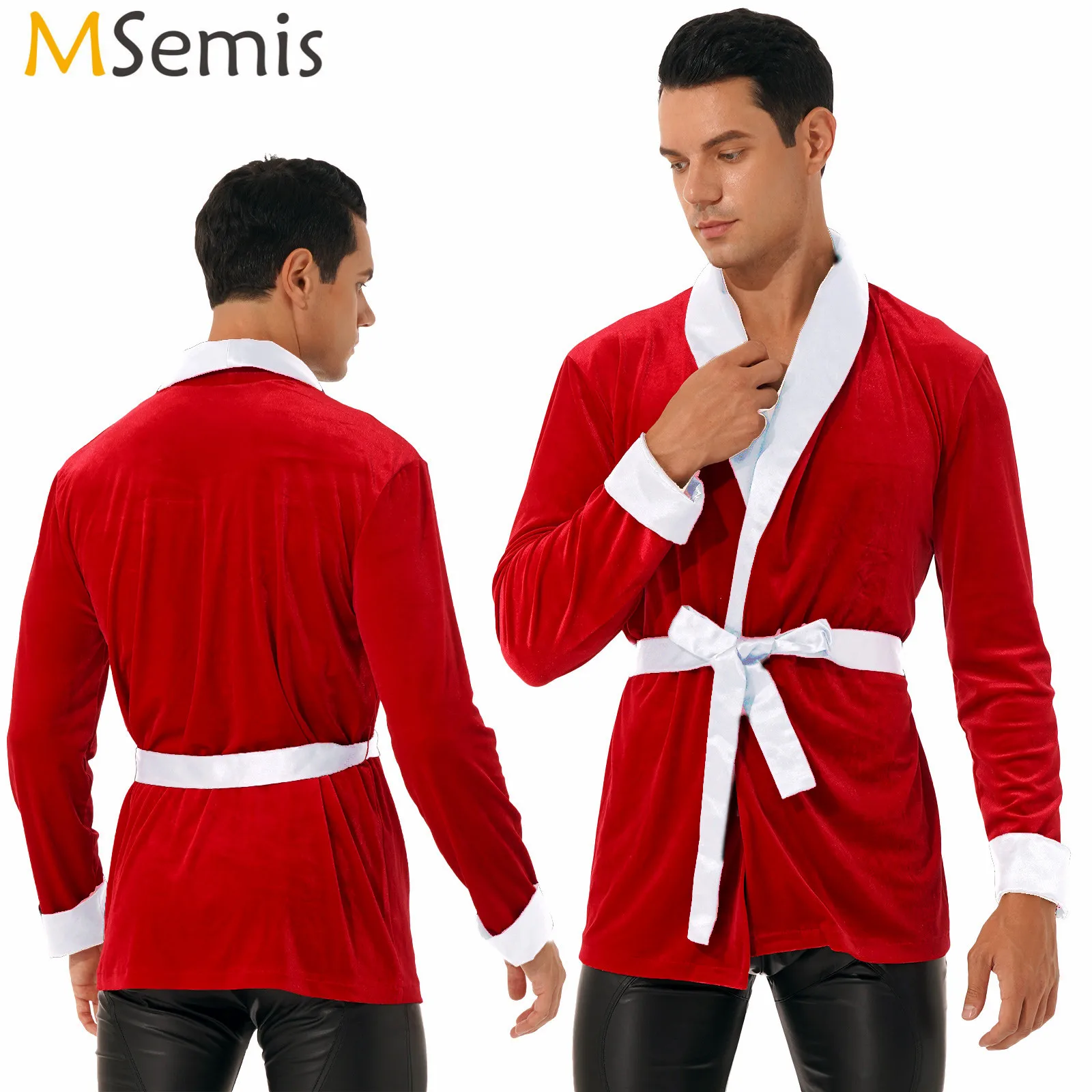 

Men Christmas Nightwear Bachelor Cigarette Smoke Jacket Cosplay Pipe Velvet Kimono Bathrobe Night-Robe Tops +Belt Sleepwear